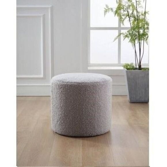 WOVENBYRD - 19" Round Pouf Ottoman Gray Faux Shearling Lightwe Gray - Picture 4 of 4